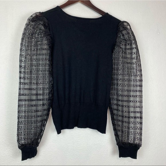 JOSEPH A. Black Sheer Squared Embroidered Puff Sleeve Top S - Picture 1 of 7